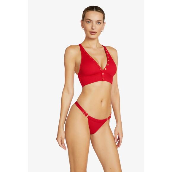 ROBIN PICCON Women's Amy Halter Swim Top Large Red Rhubarb Cross Back NWT - Picture 2 of 13